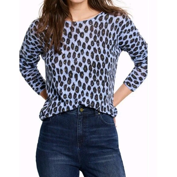 Nic + Zoe Sweaters - Nic Zoe Pebble Blues Knit Sweater Top Womens Size Large Leopard Fall Winter Soft